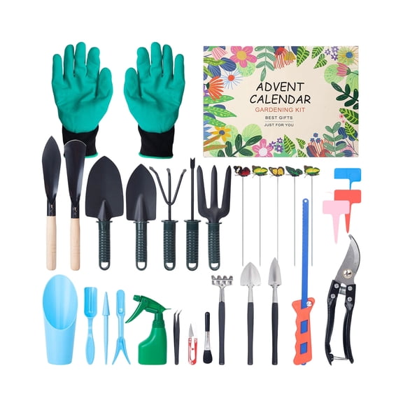 Gardening Tool Set Advent Calendar Kit with Gloves Shovels Rake Sprayer Pruner Labels and Accessories for Home Garden