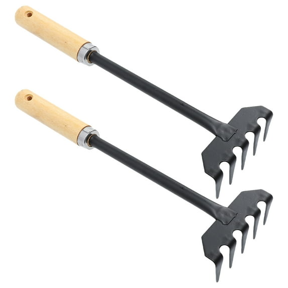 2-Piece Gardening Tool Set with Wooden Handles, Includes Gravel Rake and Crank Trenching Rake for Shrubs and Garden Care