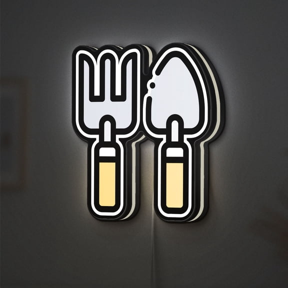 Gardening Tools 3D Novelty Light Box, Shovel and Rake Lamp Decor for Farmhouse Decor, Garden Sheds and Backyard Projects (Width 12 inch, 30cm)