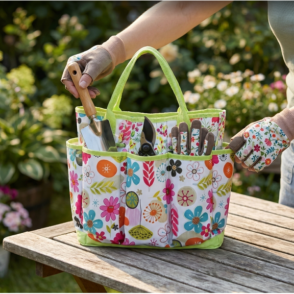 Gardening Tools Bag for Women, Large Capacity Garden Bag, Lawn Waste Tote for Leaf Collection and Yard Stylish Outdoor Storage Container Decor Prep Tool Reusable Garden Sack, Green