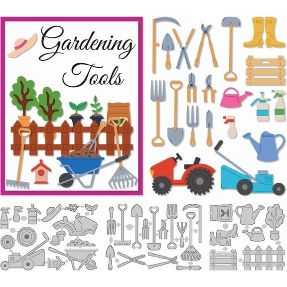 Gardening Tools Cutting Dies for Card Making Frame Dies Carbon Steel Cut Die Border Stencils Scrapbooking Embossing Template for DIY Paper Craft Photo Album Card Diary Journals Decoration Making DIY