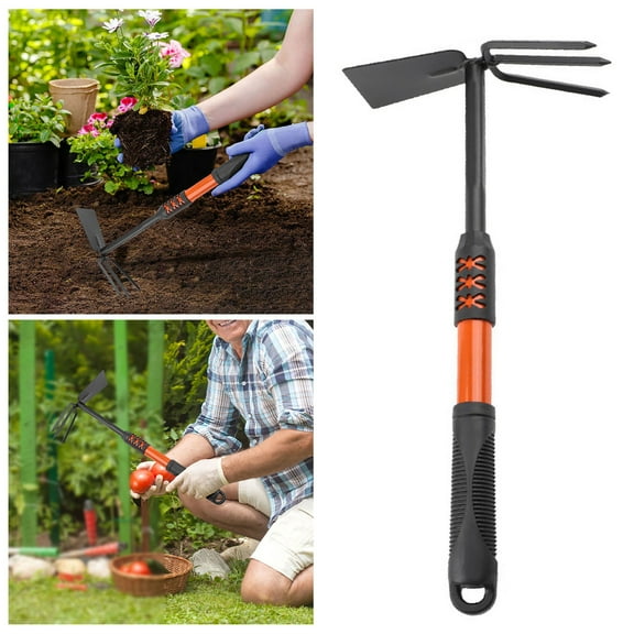 Gardening Tools Hand Tiller Cultivator Hoe for Soil Digging Yard Work Farm Vegetable Garden Flower Bed Preparation, 41 cmx19.8 cm, Black