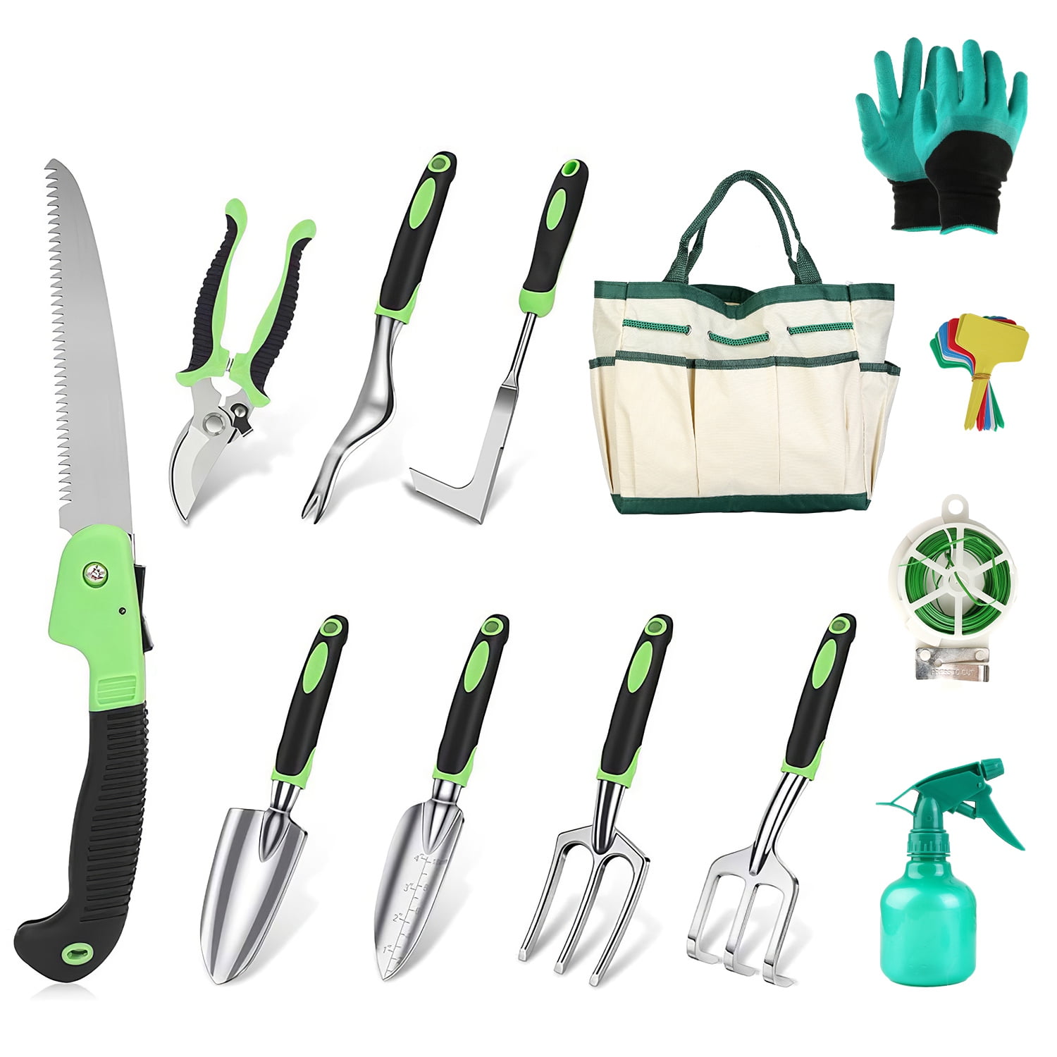 Gardening Tools with Non-Slip TPR Grip 13pcs Rust-Proof Heavy Duty Gardening Hand Tools Set with Oxford Garden Tools Organizer Handbag Ideal Gardening Gifts for Women Men