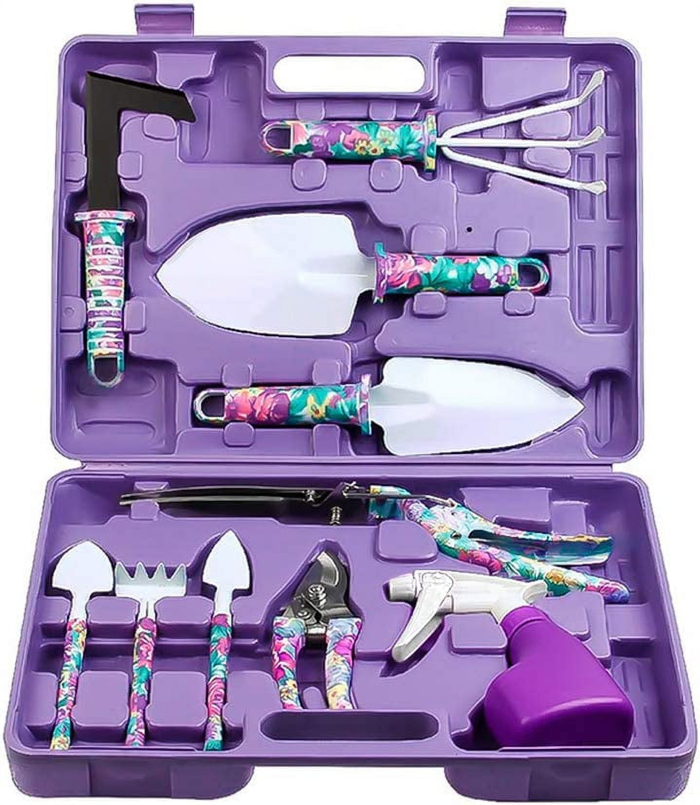 10-Piece Gardening Tools Set, Purple Floral Printed, Multi-functional ...