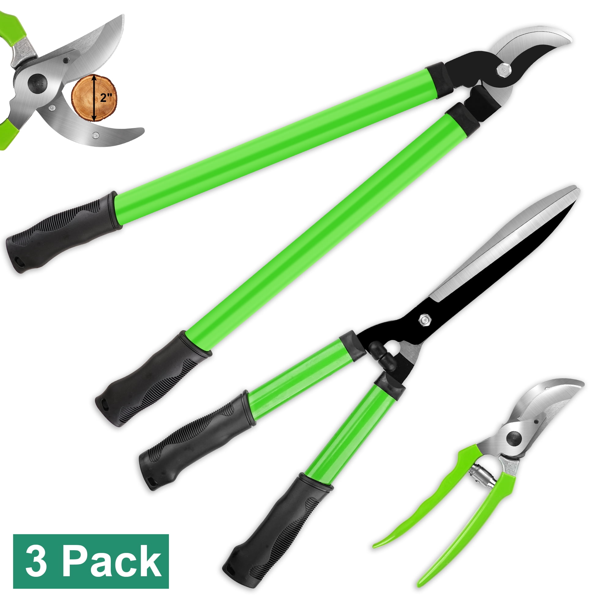 Loppers Hedge Clippers & Pruners Set, 3PCS Heavy Duty Tree & Shrub Care Kit for Yard, Lawn & Garden, Professional Branch Cutter Tree Trimmer for Indoor & Outdoor Gardening