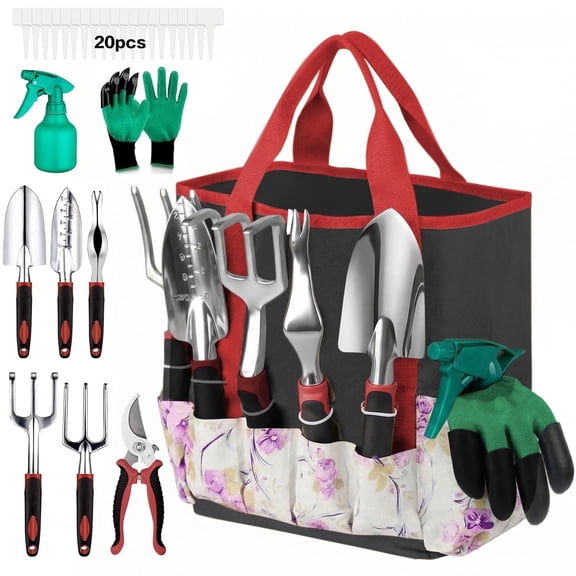 Gardening Tools Set, Aluminum Garden Tools for Gardening,Non-Slip Ergonomic Handle Tools,Storage Tote Bag,Gifts Hand Tools Set for Women(Red)