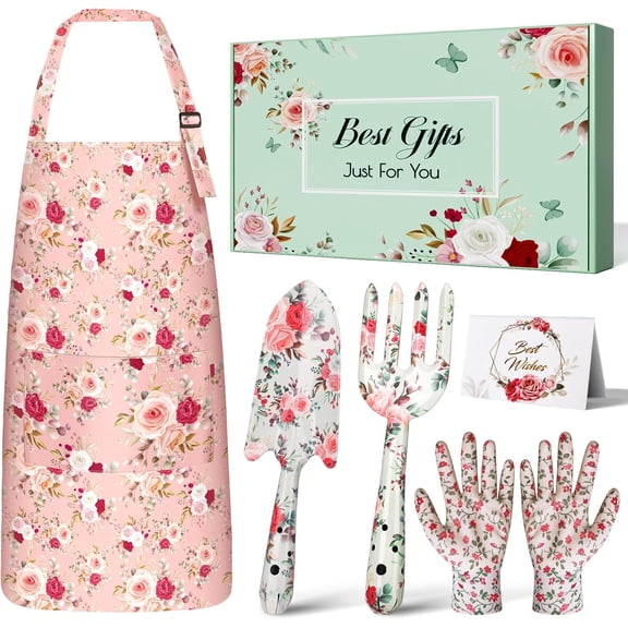 Gardening Tools Set with Hand Fork, Trowel, Gloves and Apron for Women, Gifts for Mom, Grandma, Birthday, Christmas, and Valentine's Day