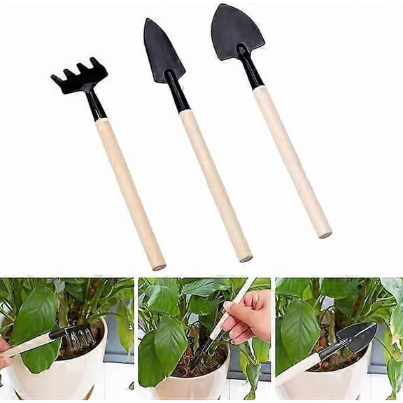 Gardening Tools Three-Piece Set Mini Garden Small Shovel/Rake/Spade Succulents Potted Planting Flowers loosening Shovel Thick Handle Wood 17-21.3cm