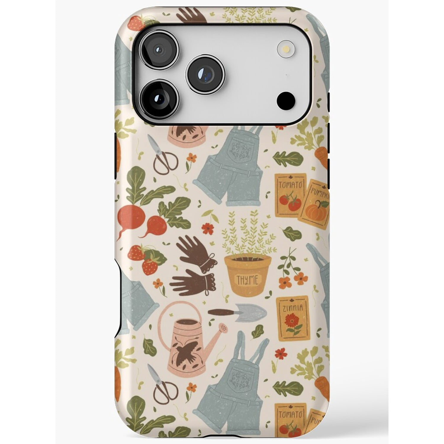 Seed Casing Gardening Tools, Vegetables and Seed Packets Tough iPhone Case, Cream ...