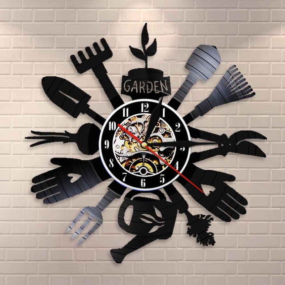 Gardening Tools Wall Clock Kitchen Wall Decor Cultivator Vinyl Record Wall Clock Watch Greenhouse Housewarming Gift For Gardener