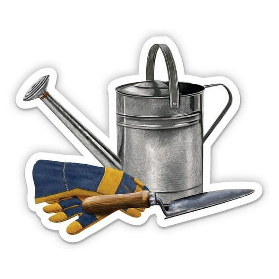 Gardening Tools Watering Can Gloves - 3" Vinyl Sticker - For Car Laptop I-Pad Phone Helmet Hard Hat - Waterproof Decal
