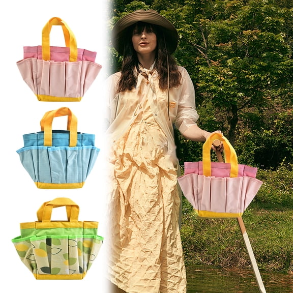 Gardening Tote Bag Organizer 600D Oxford Cloth | Large Capacity, Multi-Pocket Storage | Sturdy & Reusable Household Tool Holder | Green, Blue, Pink | 12"x10.43"x0.79"