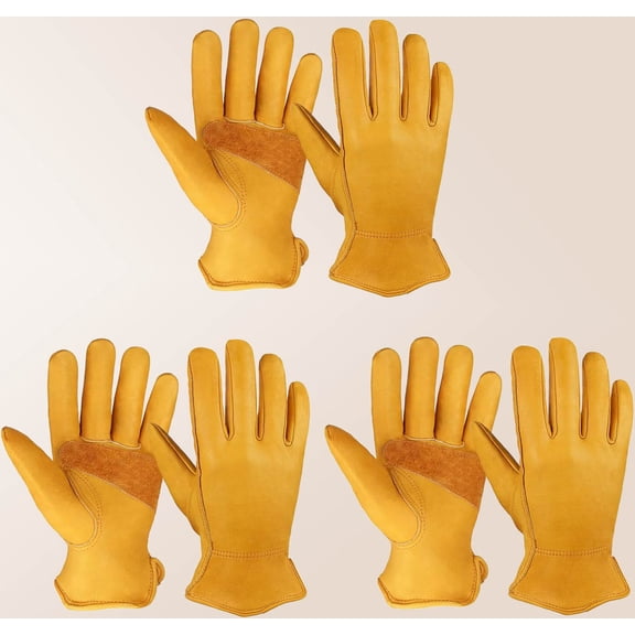 Gardening Work Gloves, Insulated Heavy Duty Cut Resistant Thorn Proof Leather Cowhide for Driving Welding