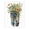 thumbnail image 1 of Gardening is in my Genes Bouquet Cutoff Jeans Vase Watercolour Painting Orange Pink Spring Flower Blooms Extra Large XL Wall Art Poster Print, 1 of 5