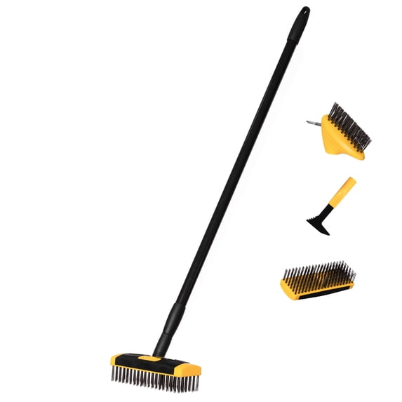 Gardenised 4-in-1 Durable Crack Weeder, Scraper, Moss & Debris Remover, and Cleaning Brush with 2 Replaceable Bristle Heads for Lawn, Patio, Driveway, Exterior Wall, and Yard Maintenance