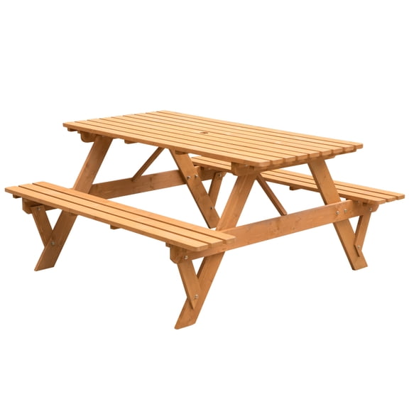 Gardenised Easy to Assemble Wood Picnic Table, Stained