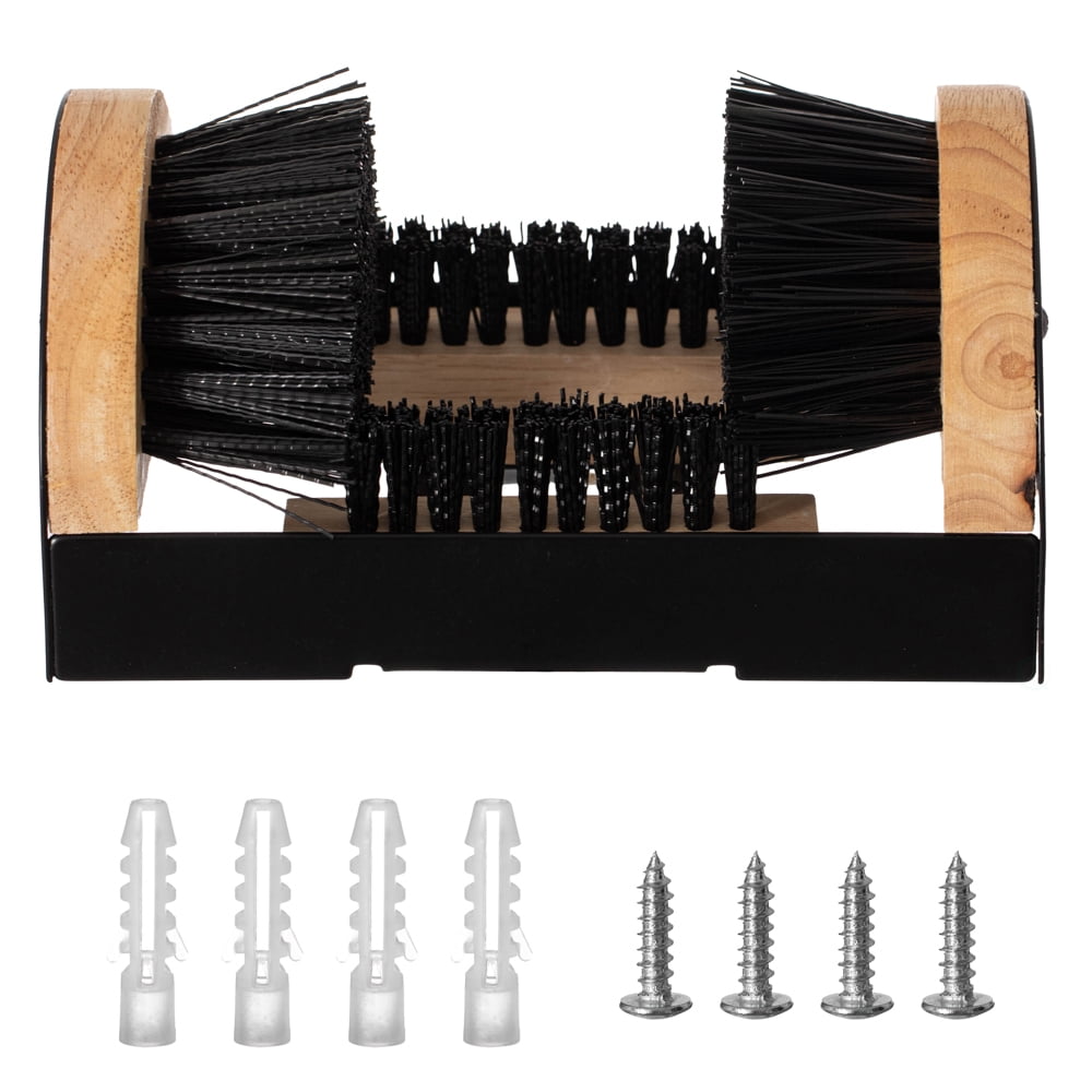 Heavy-Duty Black Metal and Wooden Boot Scraper with Brushes