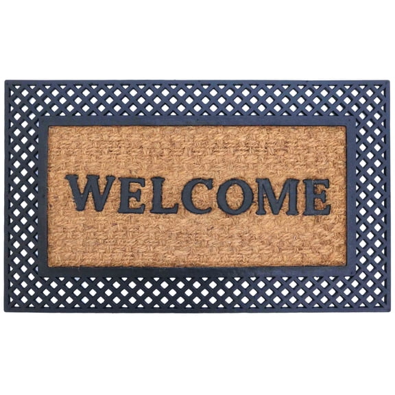 Gardenised Natural Coir and Non-Slip Rubber Doormat with Embossed Welcome Design Coconut Fiber Floor Mat for Front Door Porch Patio Entryway Garage Mudroom & Outdoor Use 18x30", Modern Welcome