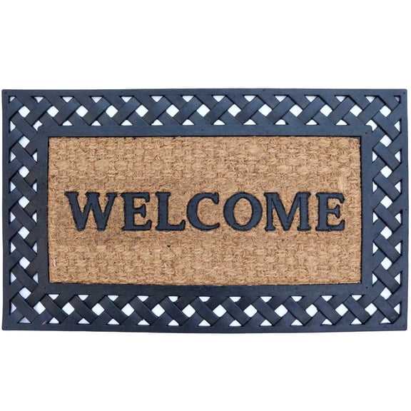 Gardenised Natural Coir and Non-Slip Rubber Doormat with Embossed Welcome Design Coconut Fiber Floor Mat for Front Door Porch Patio Entryway Garage Mudroom & Outdoor Use 18x30", Peaceful Welcome
