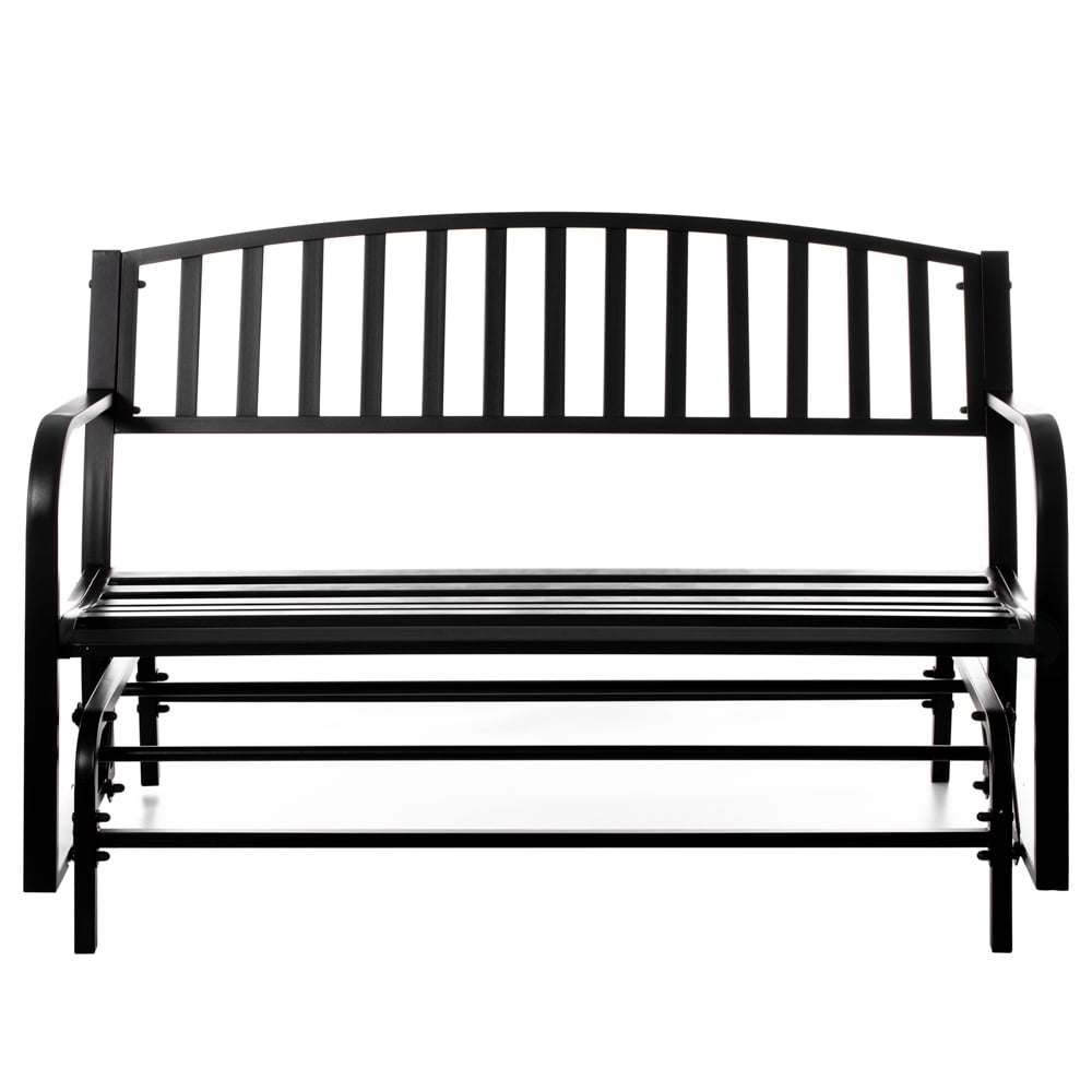 Black Powder-Coated Steel Outdoor Glider Bench with Curved Backrest
