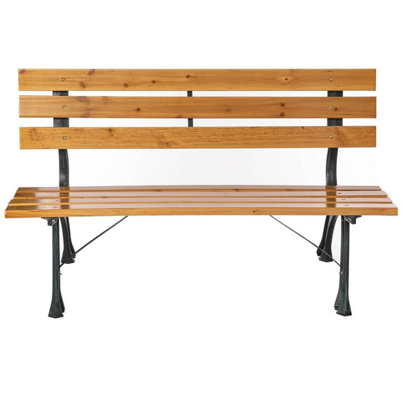 Gardenised Park Bench with Wooden Slats Seat and Backrest for 2 Persons Featuring Iron Frame and Legs - Perfect for Yard Patio Garden Balcony Deck Porch Playground and All Other Outdoor Spaces
