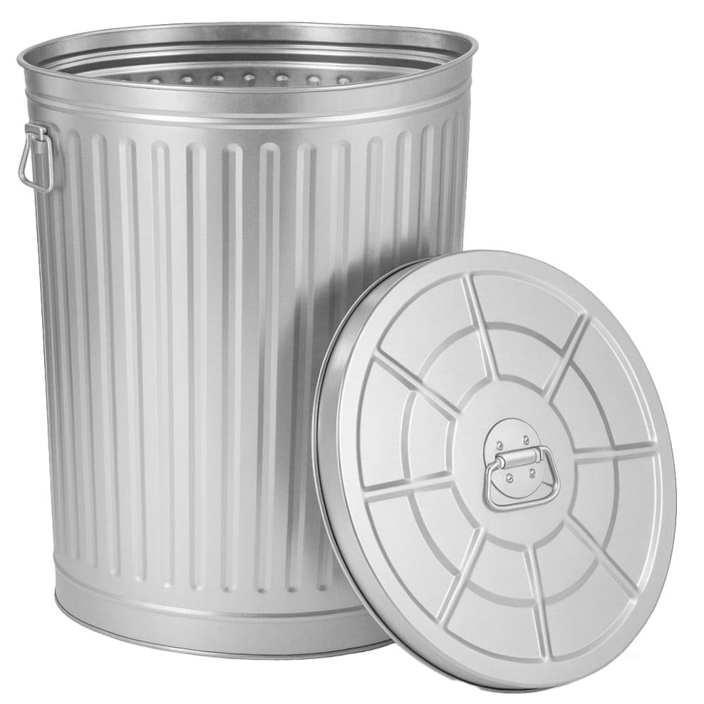Gardenised Round Galvanized Steel 17 Gallon Trash Can with Lid and ...
