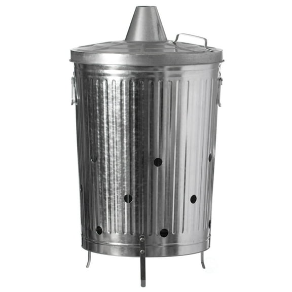 Gardenised Silver Outdoor Galvanized Metal Garden Incinerator Can, for Yard, Patio, and Backyard