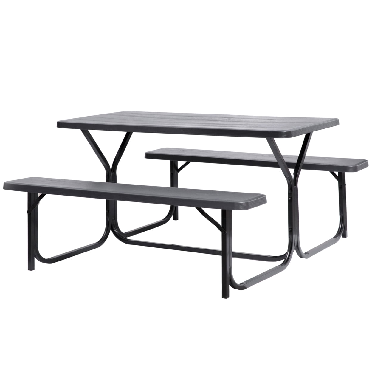 Gray Woodgrain Plastic and Metal Frame Outdoor Picnic Table Set