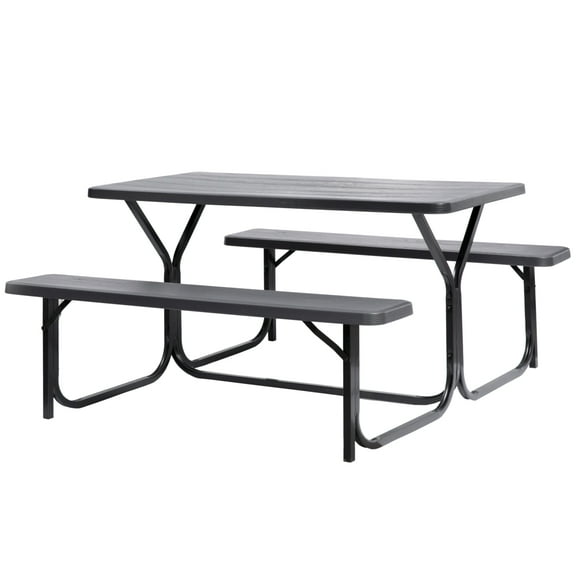 Gardenised Weather-Resistant Plastic Picnic Table with Metal Frame, Gray