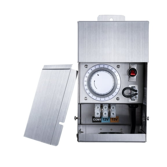 Gardenreet 75W Low Voltage Transformer with Timer, Multi-Tap (120V AC to 12V/15V AC), Stainless Steel Shield for Outdoor Landscape Lighting, Spotlight, Pathway Light, Step Light(ETL Listed)