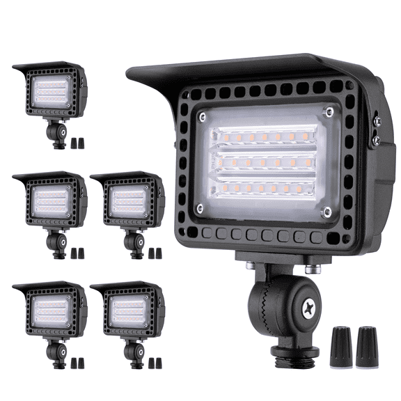 Gardenreet Aluminum Flood Light, Dimmable Bulbs Waterproof Fixture, 2700K 12W 1120LM, 12V Low Voltage, Wall Wash Light Black Finish Fixture With Knuckle Mount, Lamp Shade(6 Pack)