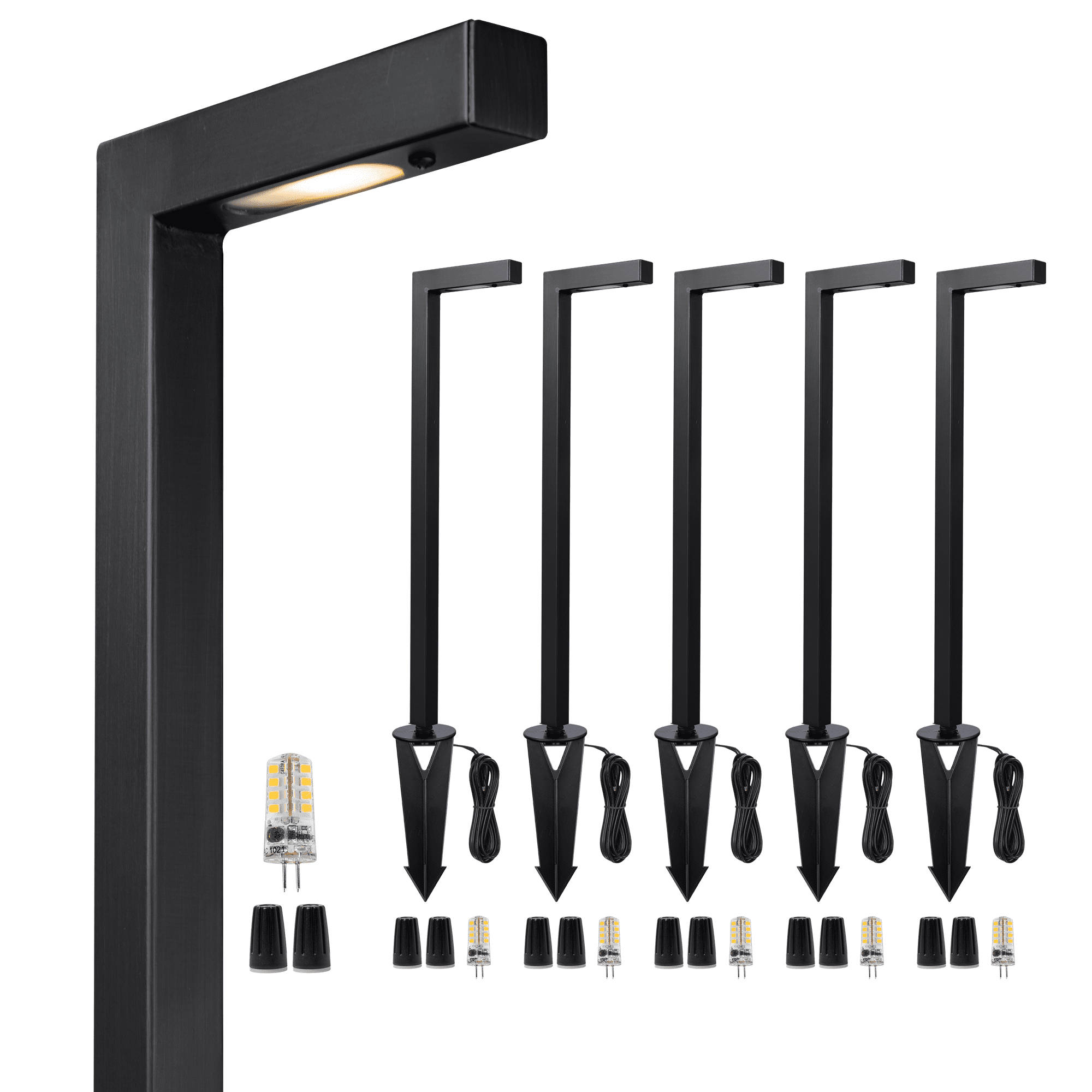 Gardenreet Brass 12V Landscape Path Lights Black, Outdoor LED Low Voltage Pathway Lights(L) for Walkway Driveway Garden Yard with 3W 2700K Warm White LED G4 Bulb(6 Pack)