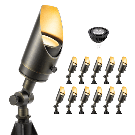 Gardenreet Brass Low Voltage Landscape Spotlights,12V LED Outdoor Landscape Lighting Uplights with 5W MR16 LED Bulb 2700K Warm White(12 Pack)