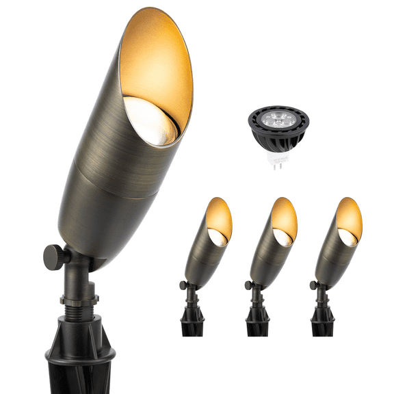 Gardenreet Brass Low Voltage Landscape Spotlights,12V LED Outdoor Landscape Lighting Uplights with 5W MR16 LED Bulb 2700K Warm White(4 Pack)