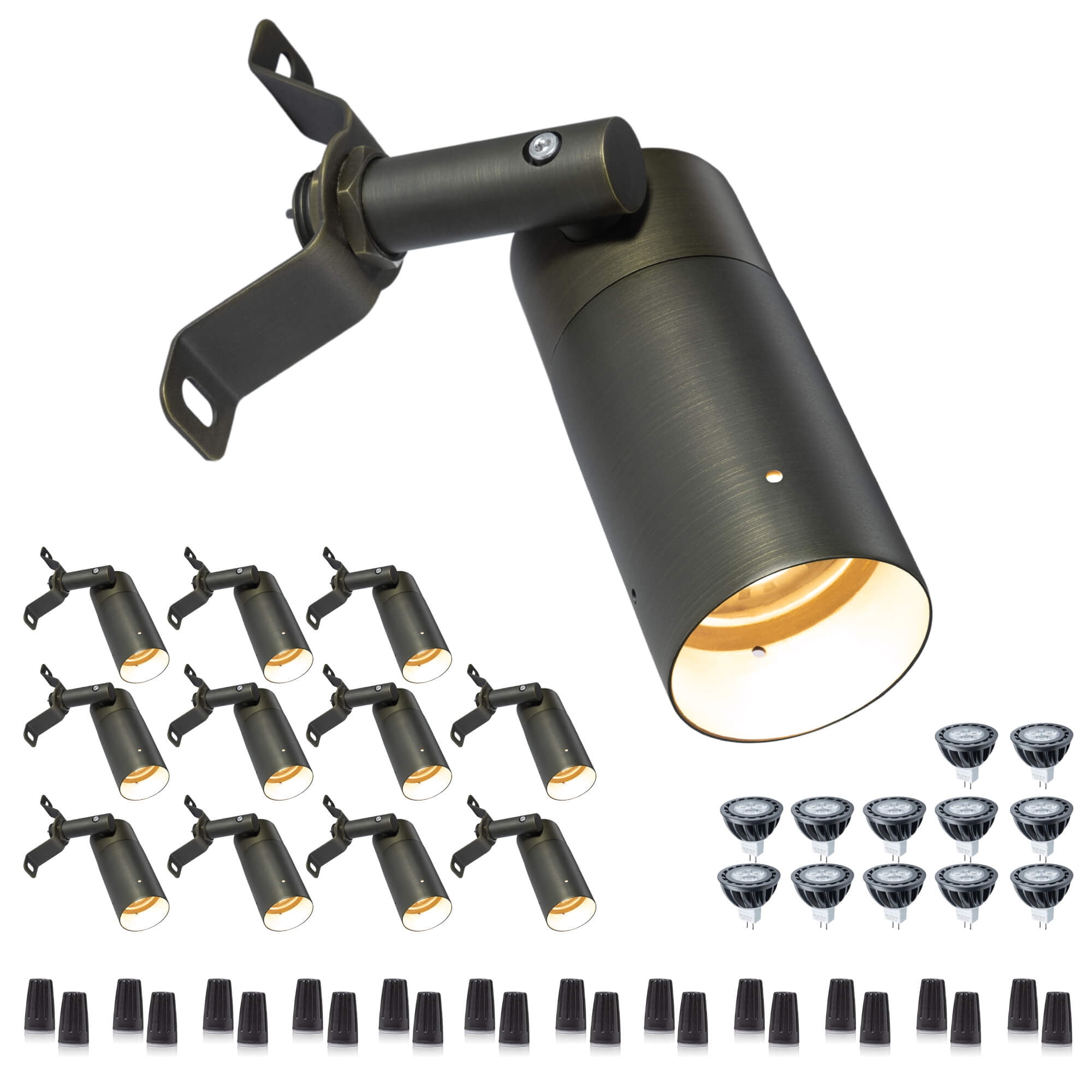 Gardenreet Brass Low Voltage Spot Downlight, 12V Outdoor LED Landscape Down Lights for Flag Garden Yard Architectural with 5W MR16 LED Bulb 2700K Warm White(12 Pack)
