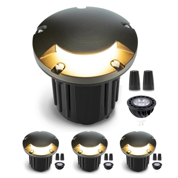 Gardenreet Brass Outdoor In Ground Lights,12V LED Low Voltage Landscape Lighting Well Lights with 5W MR16 LED Bulb 2700K Warm White(One-Direction Turret) 4 Pack