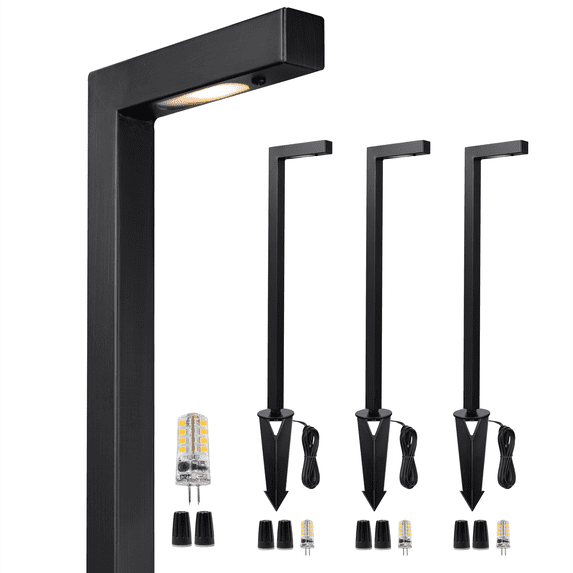 Gardenreet Brass Path Lights Black, Outdoor LED Low Voltage 12V Landscape Path Lights(L) for Walkway Driveway Garden Yard with 3W 2700K Warm White LED G4 Bulb(4 Pack)
