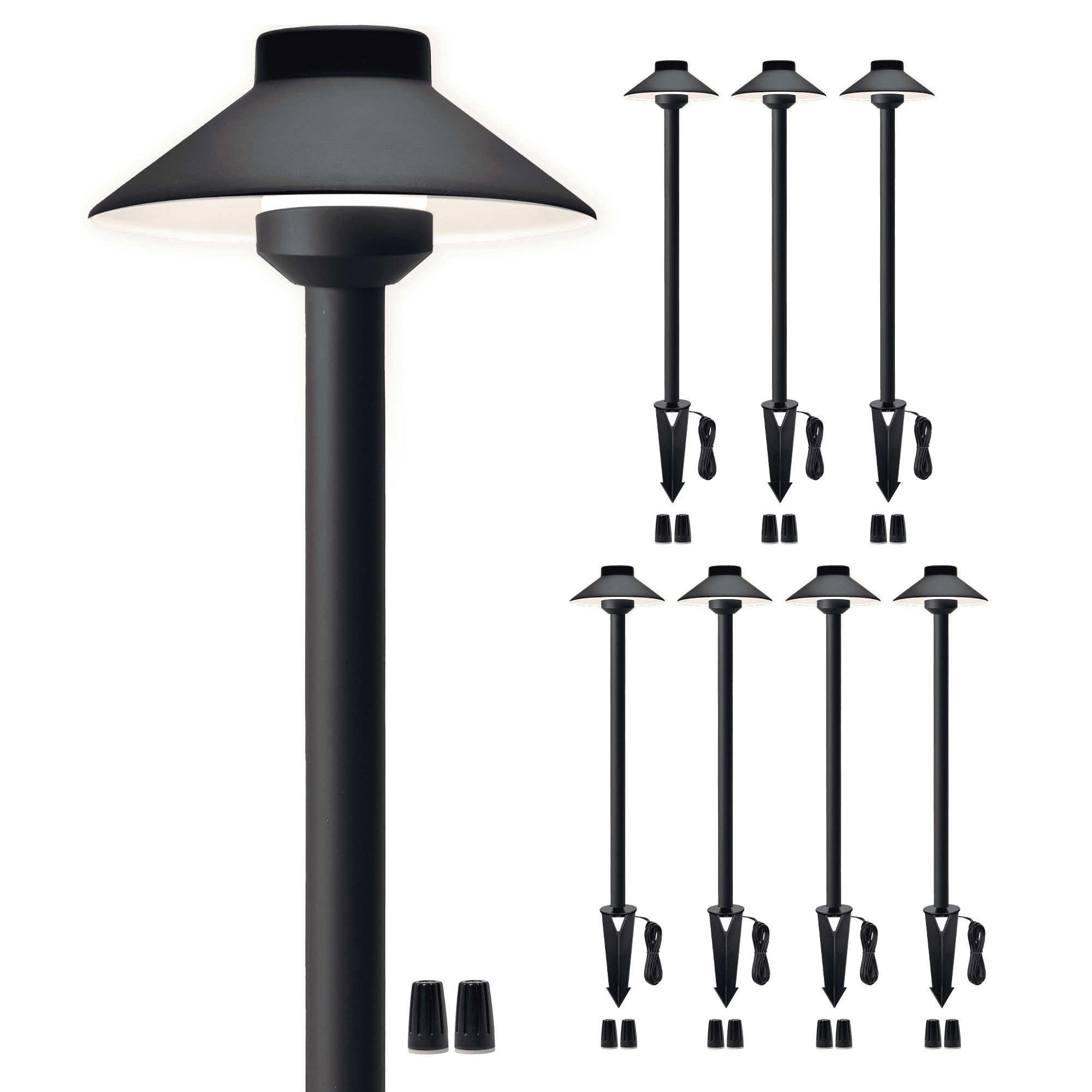 Gardenreet Brass Pathway Lights Black, Low Voltage LED Landscape Path Lights, 12V Outdoor Waterproof Landscape Lighting(Hat) for Walkway Driveway Garden Yard Without G4 Bulb(8 Pack)