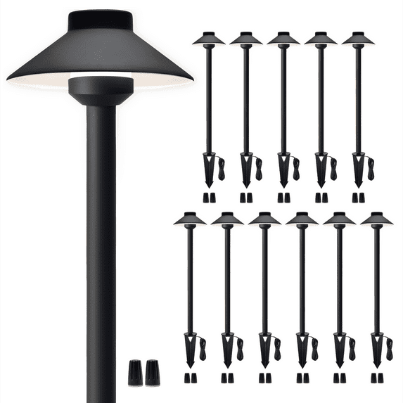 Gardenreet Brass Pathway Lights Black, Low Voltage LED Landscape Path Lights, 12V Outdoor Waterproof Landscape Lighting(Hat) for Walkway Driveway Garden Yard Without G4 Bulb(12 Pack)