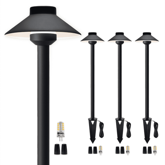 Gardenreet Brass Pathway Lights Black, Low Voltage LED Landscape Path Lights, 12V Outdoor Waterproof Landscape Lighting(Hat) for Walkway Garden Yard with 3W 2700K LED G4 Bulb(4 Pack)