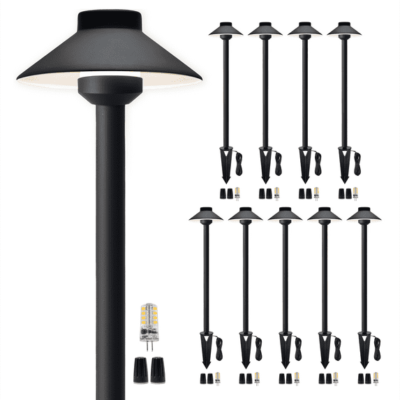 Gardenreet Brass Pathway Lights Black, Low Voltage Landscape Path Lights, 12V Outdoor Waterproof Landscape Lighting(Hat) for Walkway Driveway Garden Yard with 3W 2700K LED G4 Bulb(10 Pack)