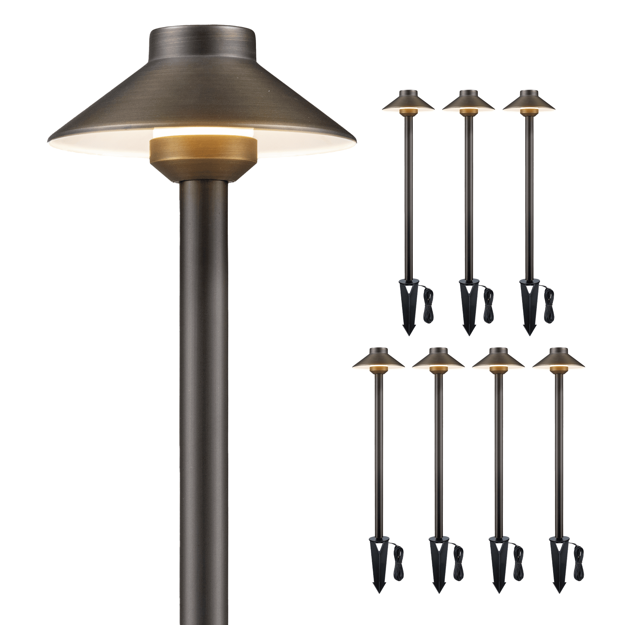 Gardenreet Brass Pathway Lights, Low Voltage LED Landscape Path Lights, 12V Outdoor Waterproof Landscape Lighting(Hat) for Walkway Driveway Garden Without G4 Bulb(8 Pack)