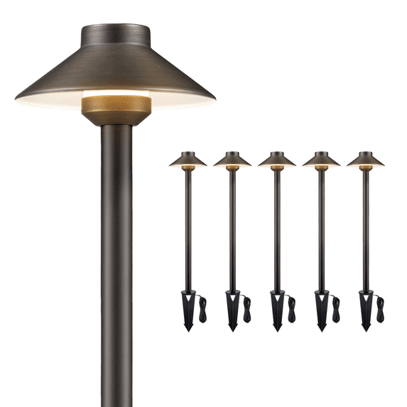 Gardenreet Brass Pathway Lights, Low Voltage LED Landscape Path Lights, 12V Outdoor Waterproof Landscape Lighting(Hat) for Walkway Driveway Garden Without G4 Bulb(6 Pack)