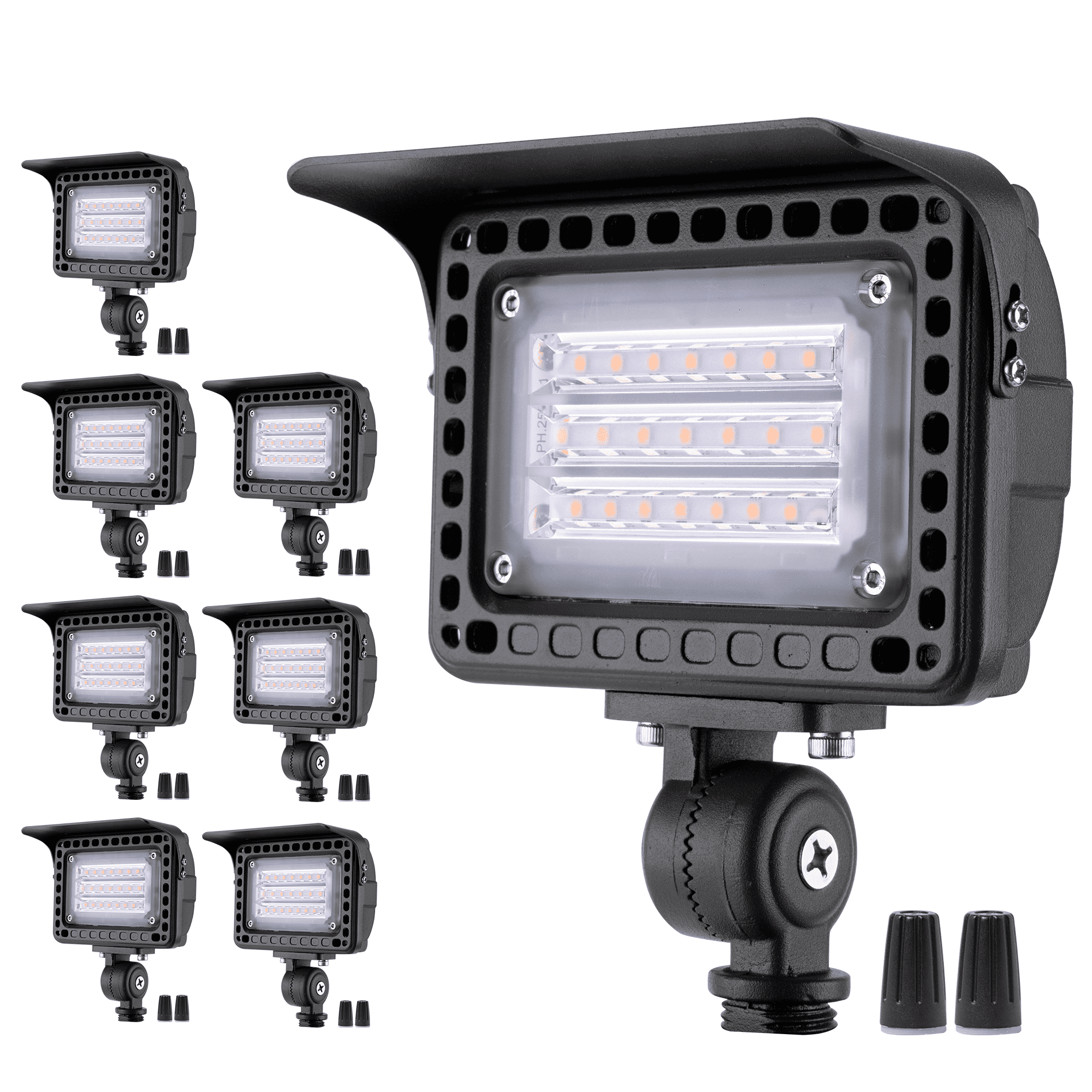 Gardenreet Flood Light Adjustable Angle, 20W 2700K, 12 Low Voltage, Waterproof Security Light 1800 Lumen Brightness Adjustment 60W Replacement Outdoor Landscape Lighting(8 Pack)
