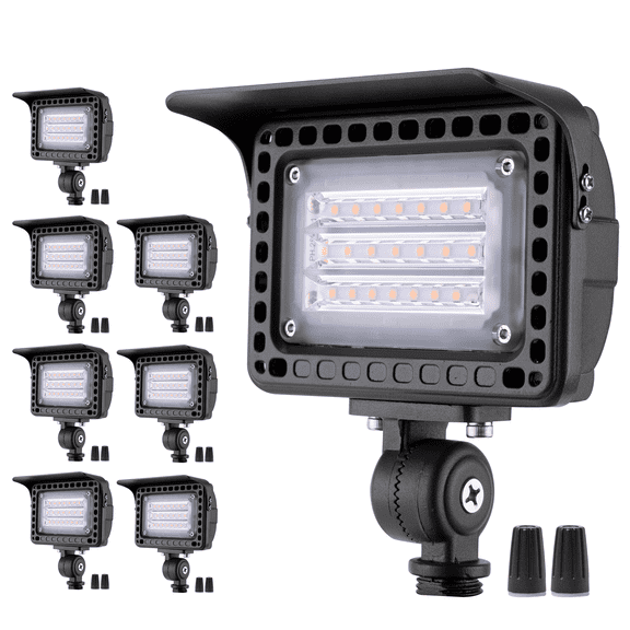 Gardenreet Flood Light Adjustable Angle, 7W 2700K, 12 Low Voltage, Waterproof Security Light 670 Lumen Brightness Adjustment 60W Replacement Outdoor Landscape Lighting(8 Pack)