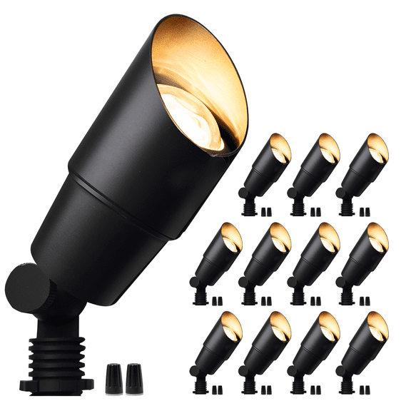 Gardenreet Mini Solid Brass Black Landscape Spotlight,12V Low Voltage Uplight Outdoor LED Landscape Light Fixture Without Bulb(12 Pack)