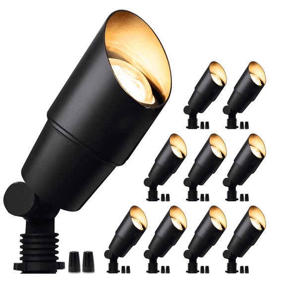 Gardenreet Mini Solid Brass Landscape Black Spotlight,12V Low Voltage Uplight Outdoor LED Landscape Light Fixture Black Without Bulb(10 Pack)