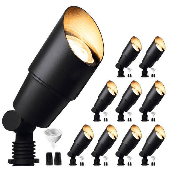 Gardenreet Mini Solid Brass Landscape Black Spotlight,12V Low Voltage Uplight Outdoor LED Landscape Light Fixture With Bulb(10 Pack)