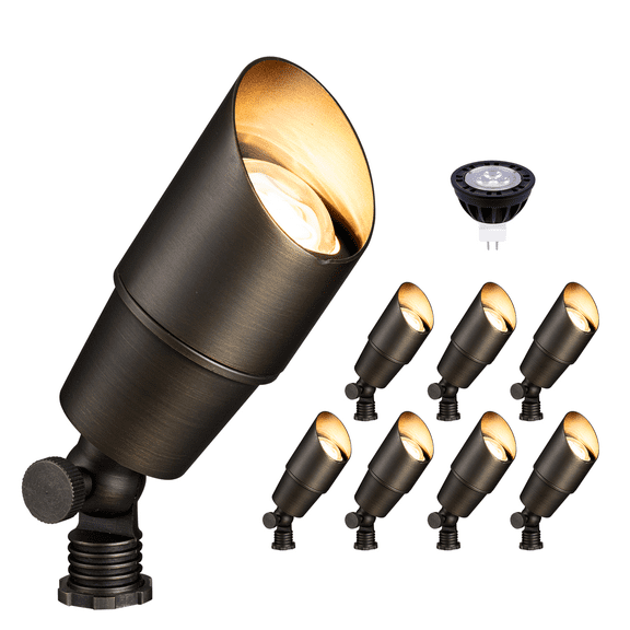 Gardenreet Mini Solid Brass Landscape Spotlight,12V Low Voltage Uplight Outdoor LED Landscape Light Fixture With Bulb(8 Pack)