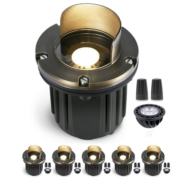 Gardenreet Solid Brass 12V Well Lights, Waterproof Low Voltage Outdoor Lights Landscape Ground Lights with 5W MR16 LED Bulb 2700K Warm White(Shield Top) 6 Pack